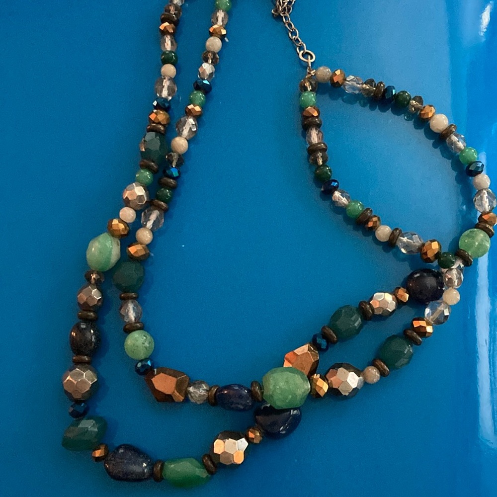 Chico's Green and Gold Beaded Necklace